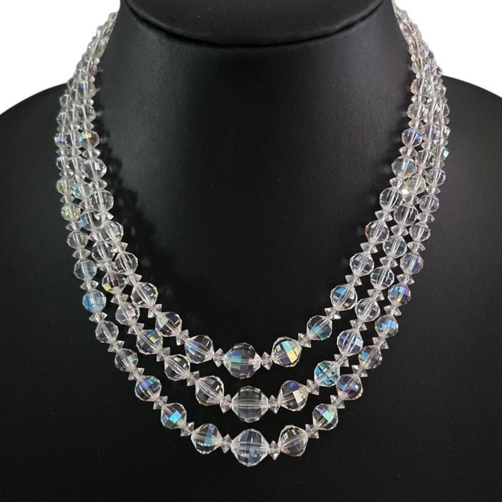 Vintage Laguna Layered Necklace Women's 14" AB Aurora Borealis Triple Strand